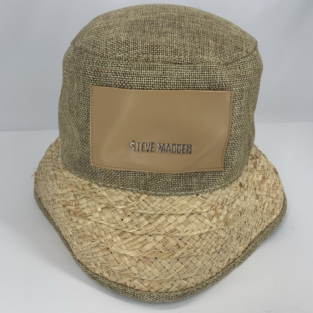 Steve Madden Womens Bucket Hat Straw Brim Beach Cap One Size 22.5" NEW